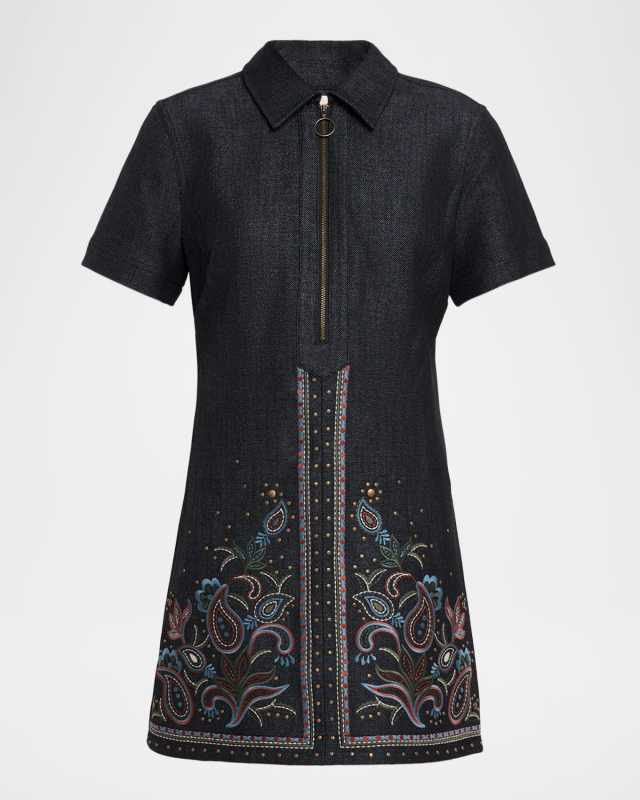 Kristen Embroidered Denim Mini Dress